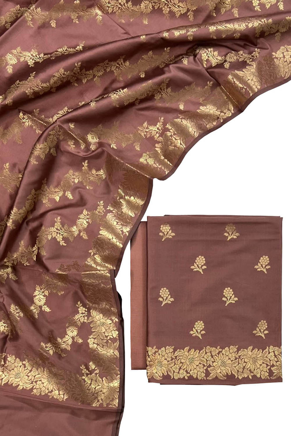 Maroon Banarasi Silk Three Piece Unstitched Suit Set