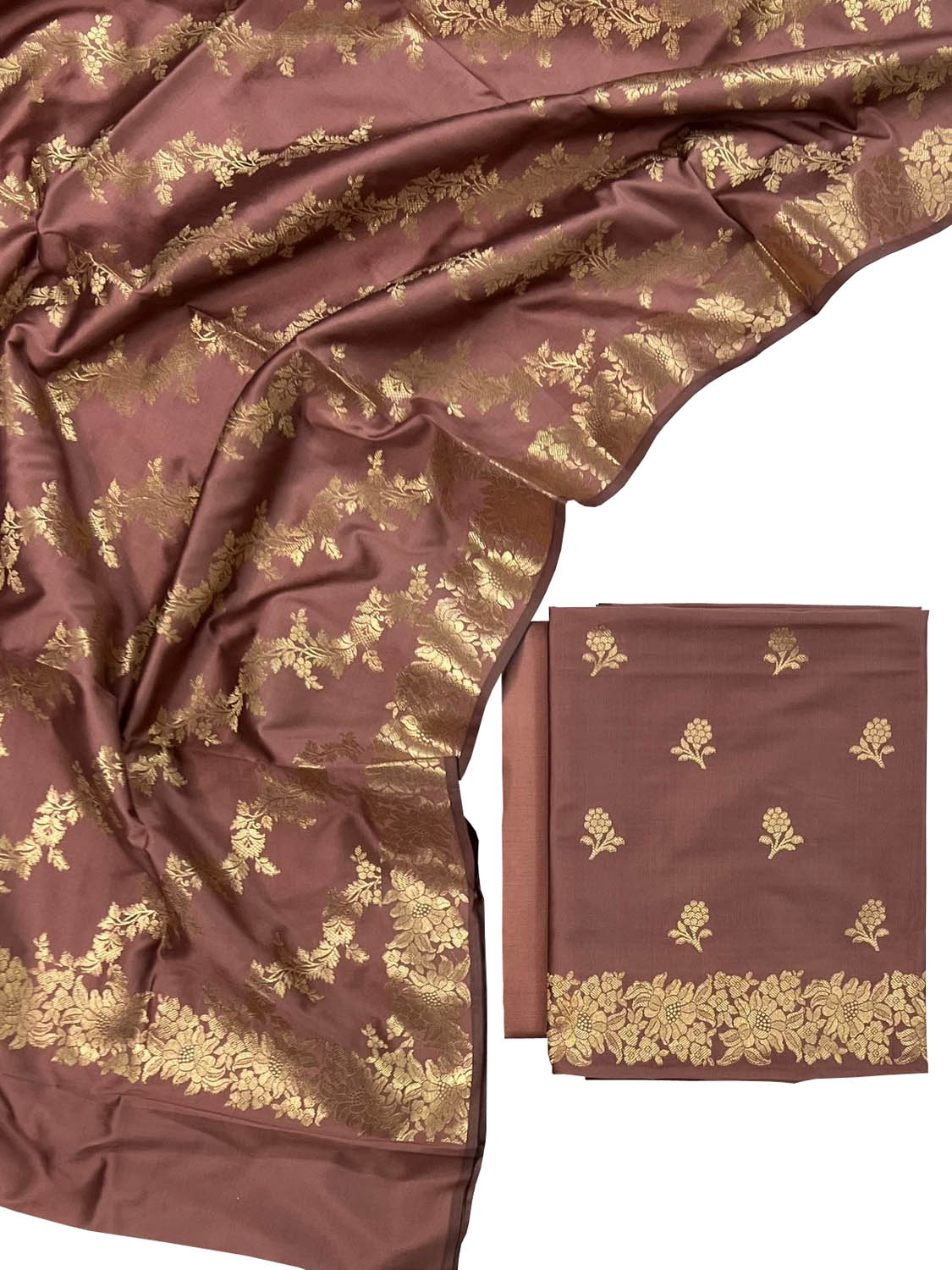 Maroon Banarasi Silk Three Piece Unstitched Suit Set