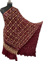 Maroon Bandhani Gajji Silk Checks Design Dupatta
