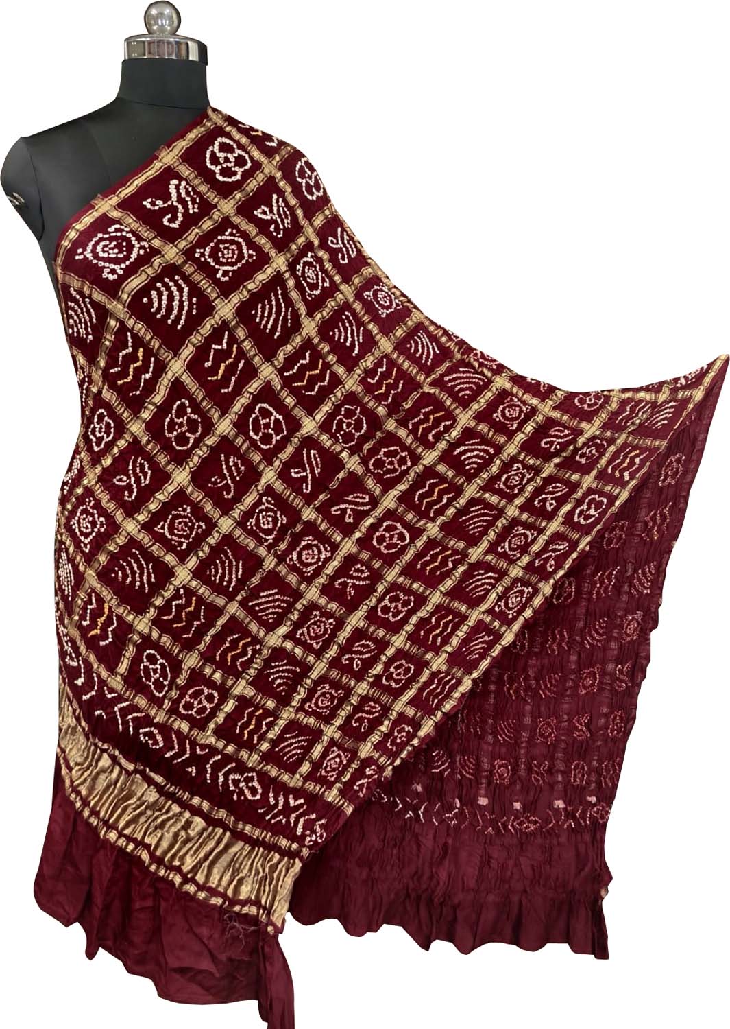 Maroon Bandhani Gajji Silk Checks Design Dupatta