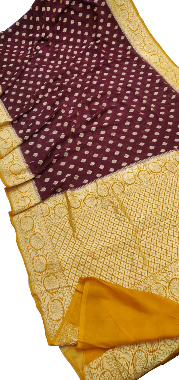 Maroon Handloom Banarasi Khaddi Georgette Saree
