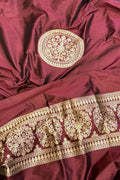 Maroon Banarasi Handloom Pure Katan Silk Cordset — Gold Zari Booti, Bridal