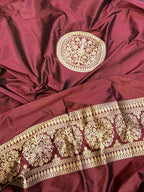 Maroon Banarasi Handloom Pure Katan Silk Cordset — Gold Zari Booti, Bridal