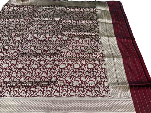 Maroon Handloom Banarasi Pure Katan Silk Dupatta