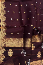 Maroon Handloom Banarasi Pure Kora Organza Saree