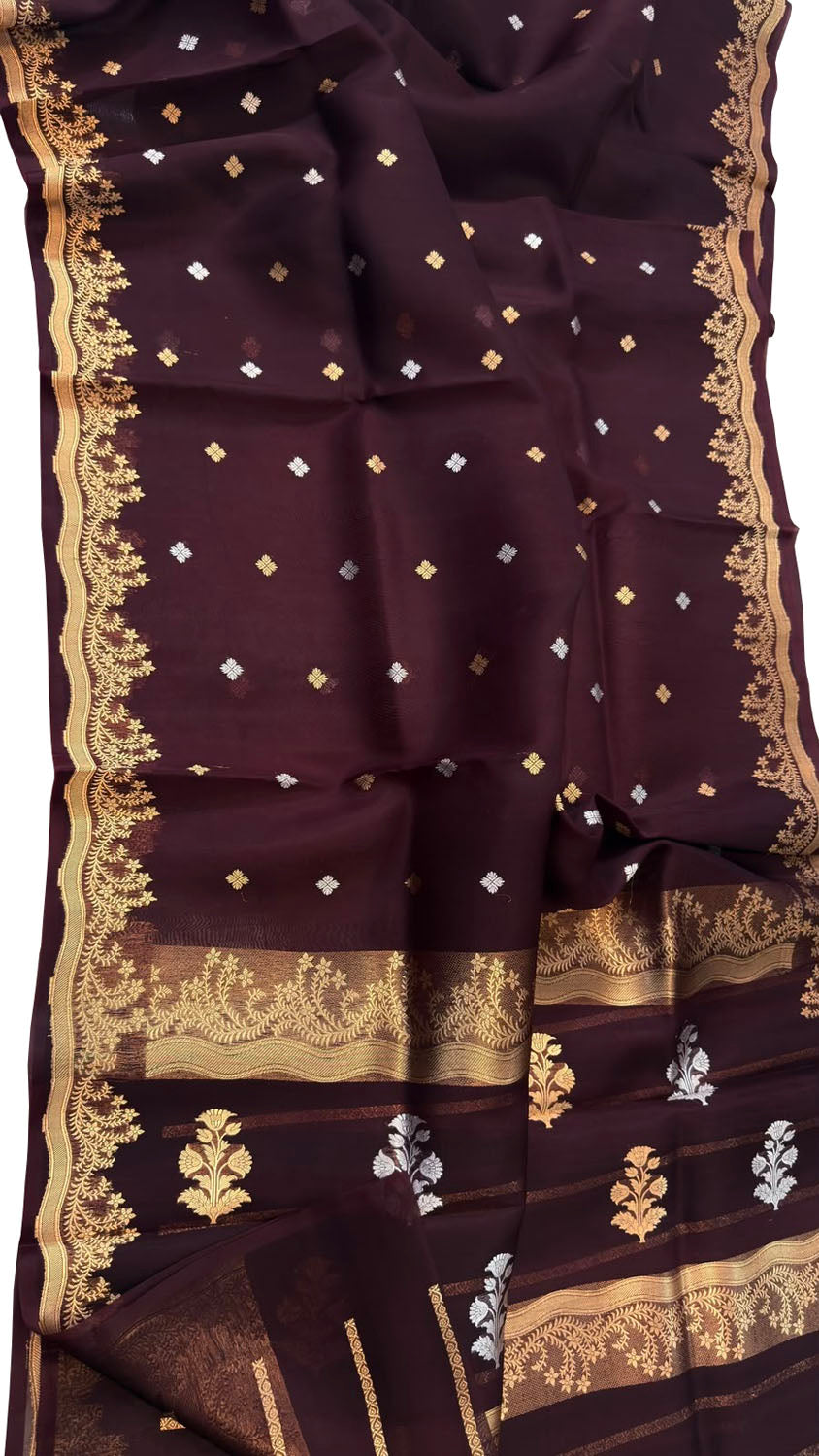Maroon Handloom Banarasi Pure Kora Organza Saree