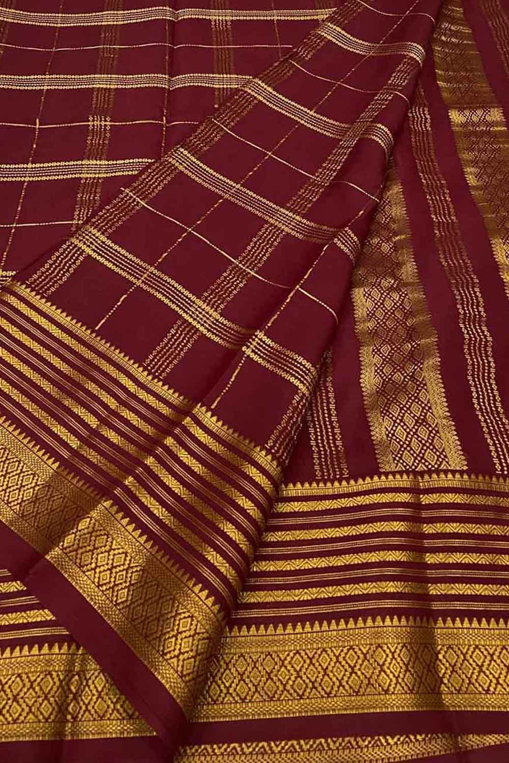 Maroon Handloom Mysore Pure Crepe Silk Saree
