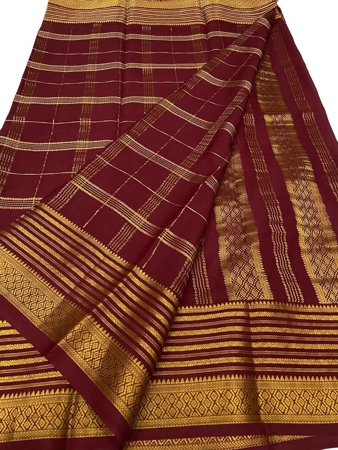Maroon Handloom Mysore Pure Crepe Silk Saree
