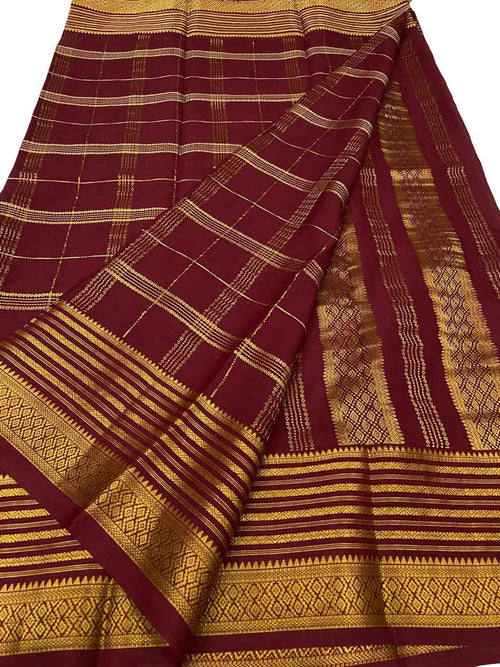 Maroon Handloom Mysore Pure Crepe Silk Saree