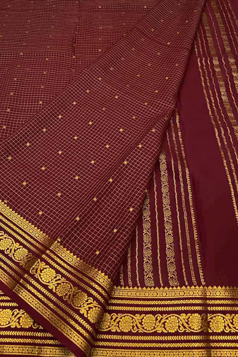 Maroon Handloom Mysore Pure Crepe Silk Saree