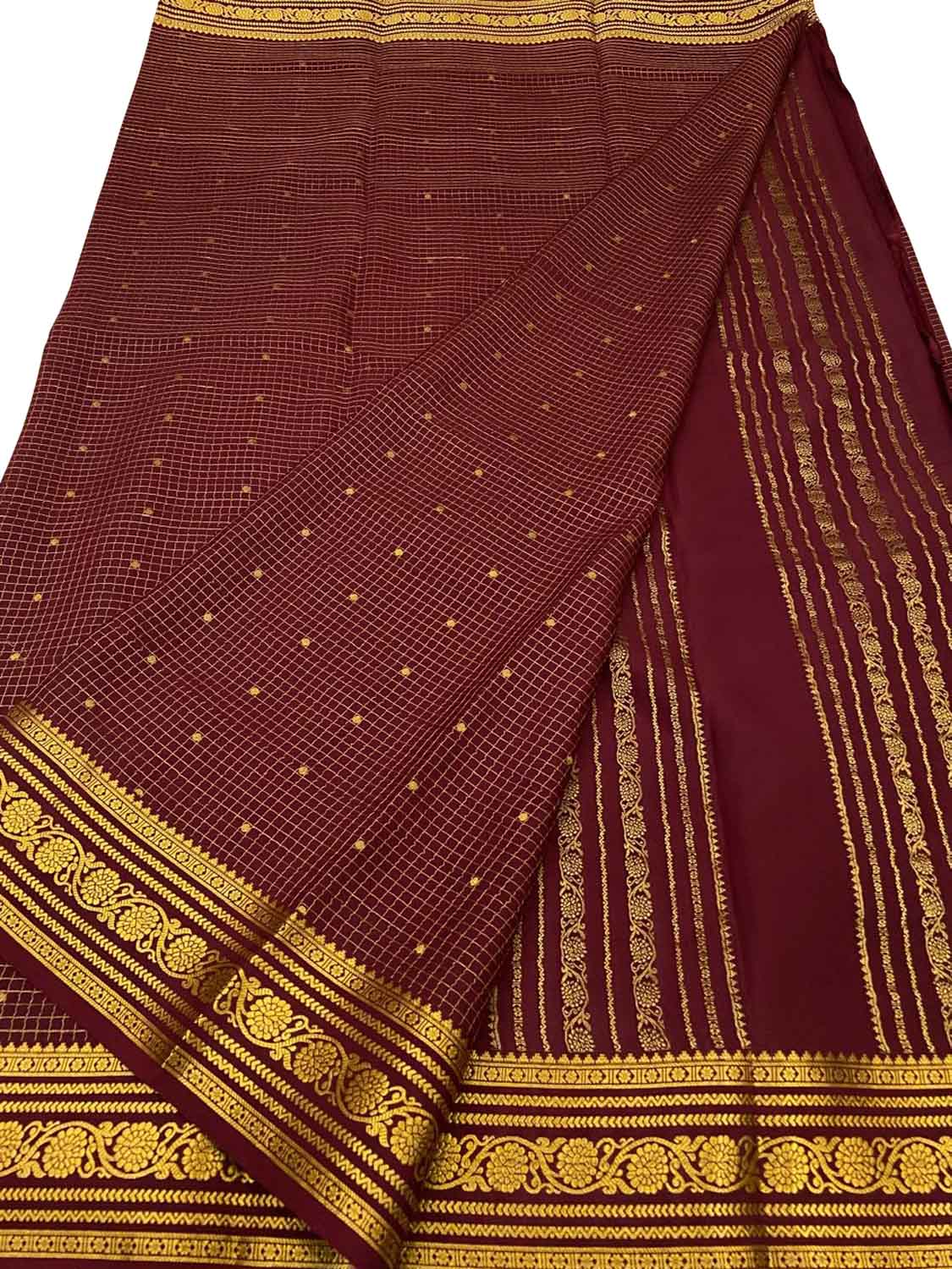 Maroon Handloom Mysore Pure Crepe Silk Saree