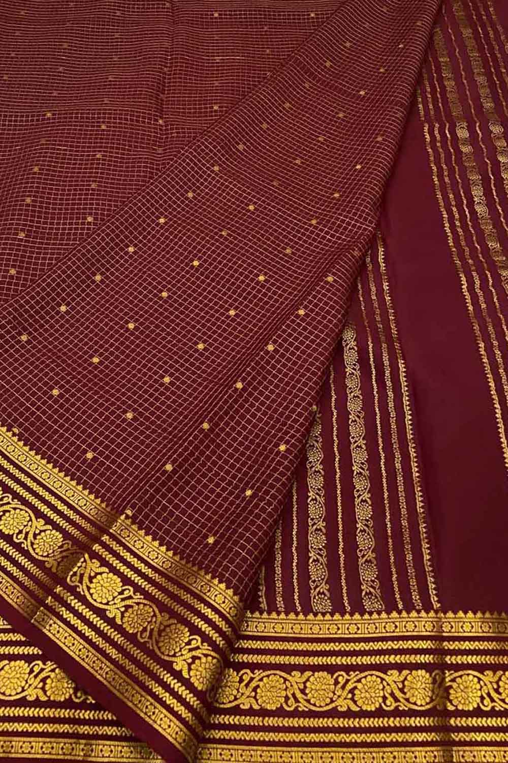 Maroon Handloom Mysore Pure Crepe Silk Saree