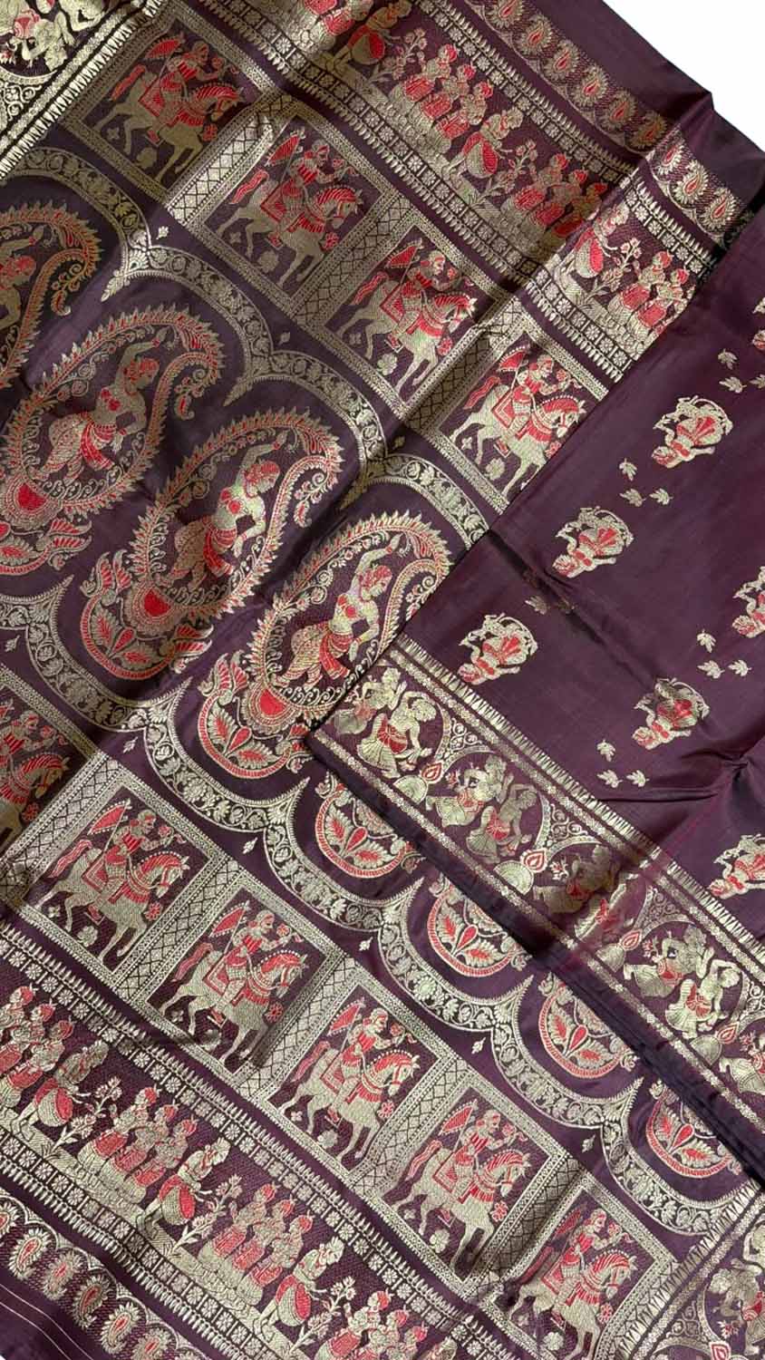 Maroon Swarnachari Pure Silk Saree Handloom Woven Wedding