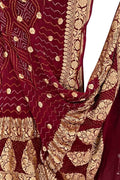 Maroon Pure Georgette Bandhani Rai Bandhej Dupatta