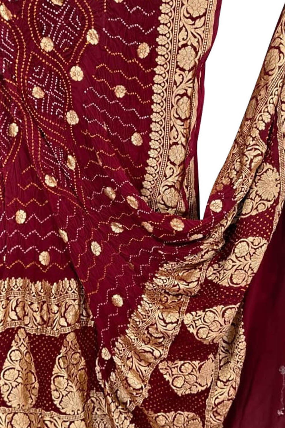 Maroon Pure Georgette Bandhani Rai Bandhej Dupatta