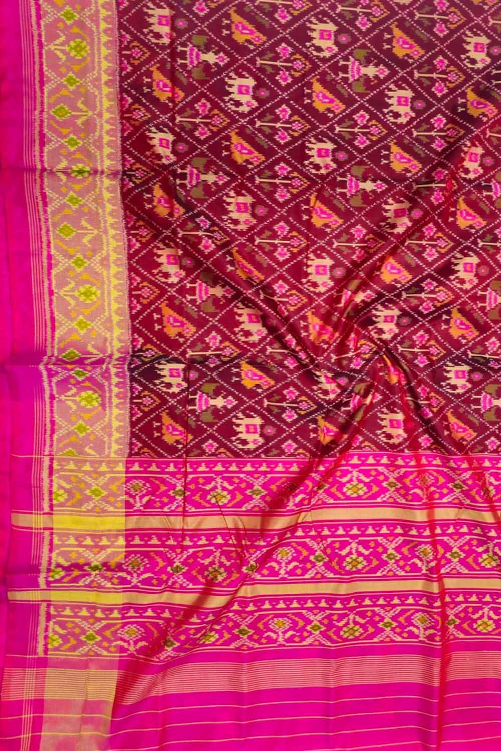 Maroon Pure Single Ikat Patan Patola Handloom Saree