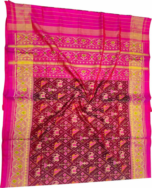 Maroon Pure Single Ikat Patan Patola Handloom Saree