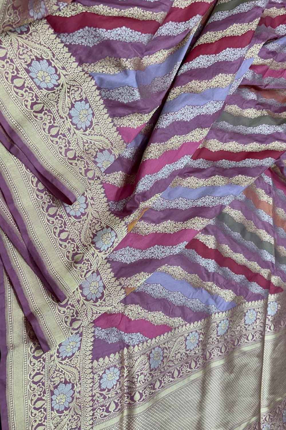 Multicolor Banarasi Katan Silk Saree Rangkat Weave Wedding