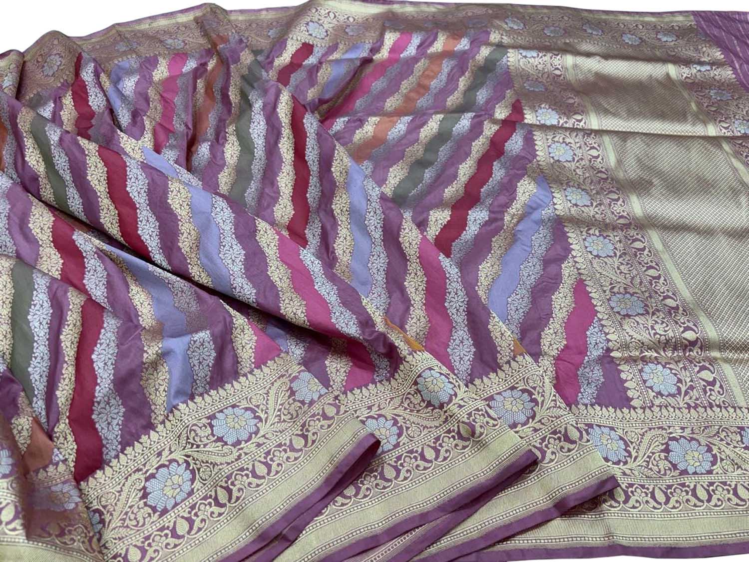Multicolor Banarasi Katan Silk Saree Rangkat Weave Wedding