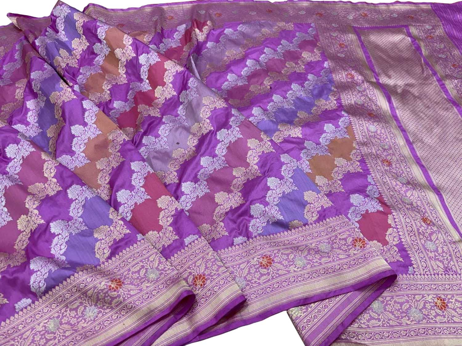 Multicolor Banarasi Katan Silk Saree Rangkat Handloom Festive