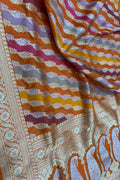 Multicolor Banarasi Katan Silk Saree Rangkat Bridal Handloom
