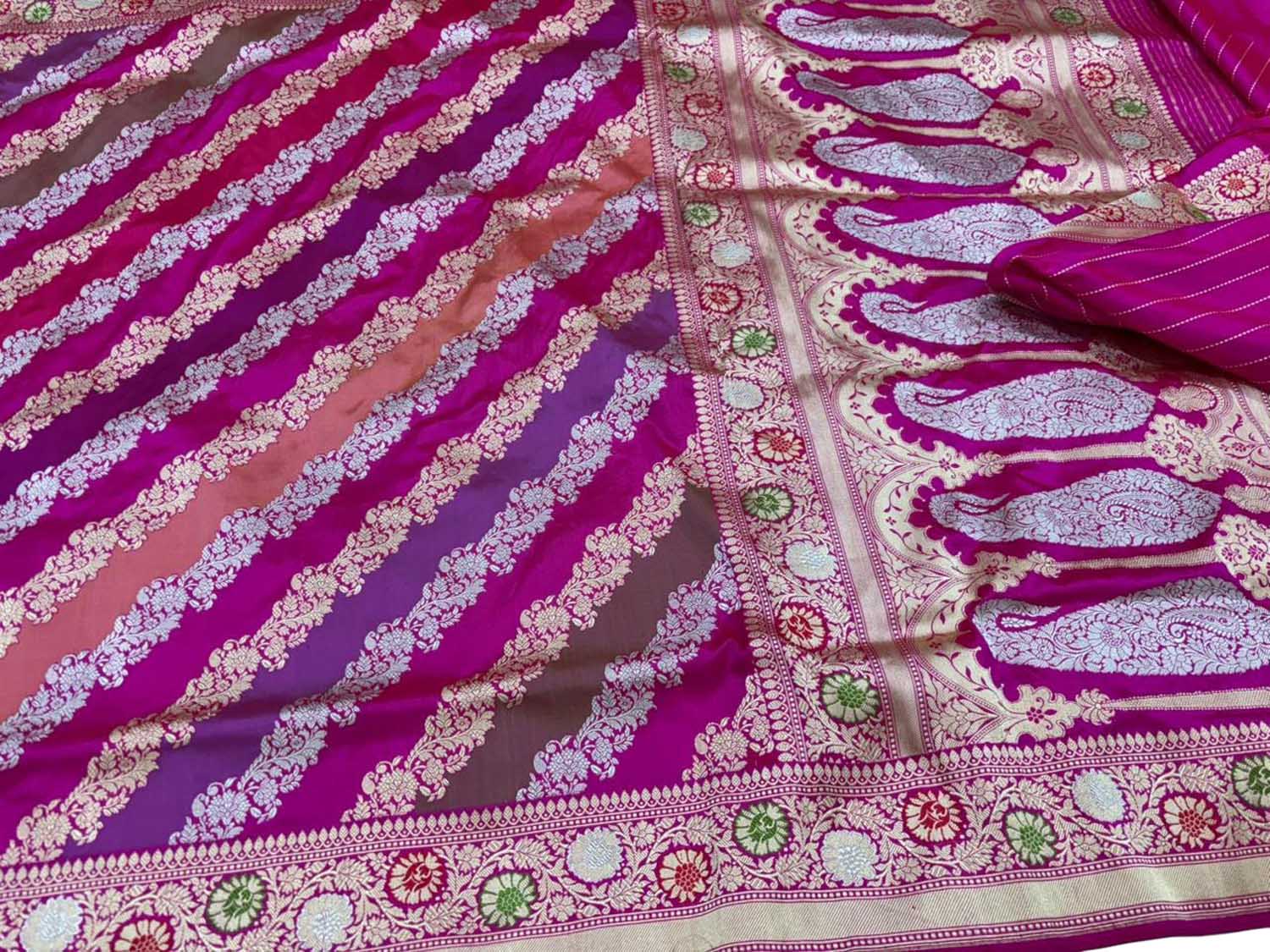 Multicolor Banarasi Katan Silk Saree Rangkat Weave Reception