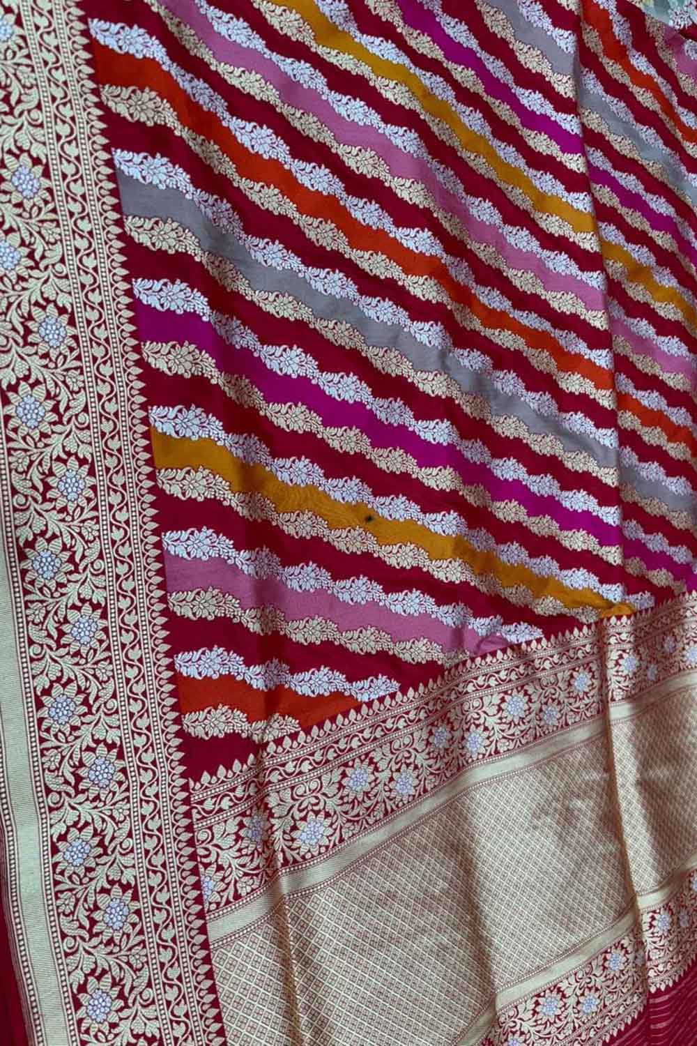 Multicolor Banarasi Katan Silk Saree Rangkat Weave Trousseau