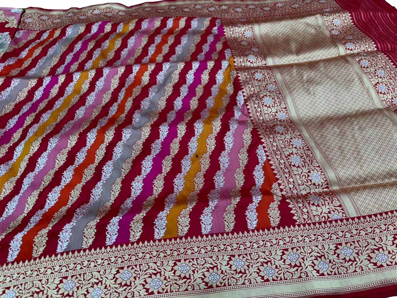 Multicolor Banarasi Katan Silk Saree Rangkat Weave Trousseau