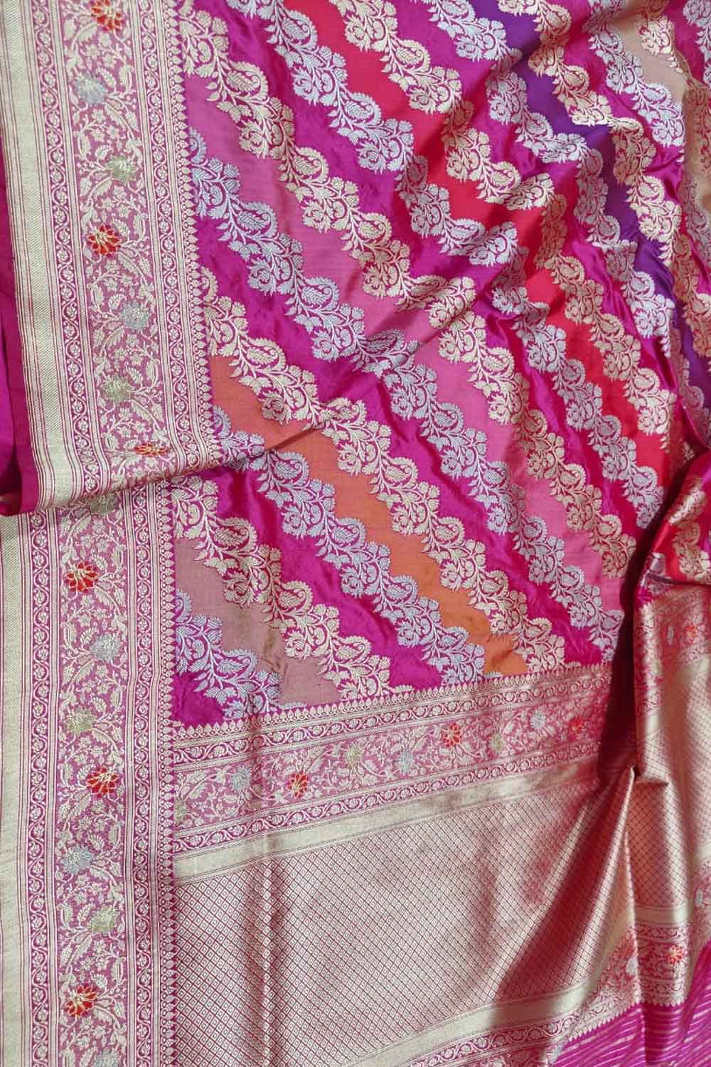 Multicolor Banarasi Katan Silk Saree Rangkat Weave Luxury Gift