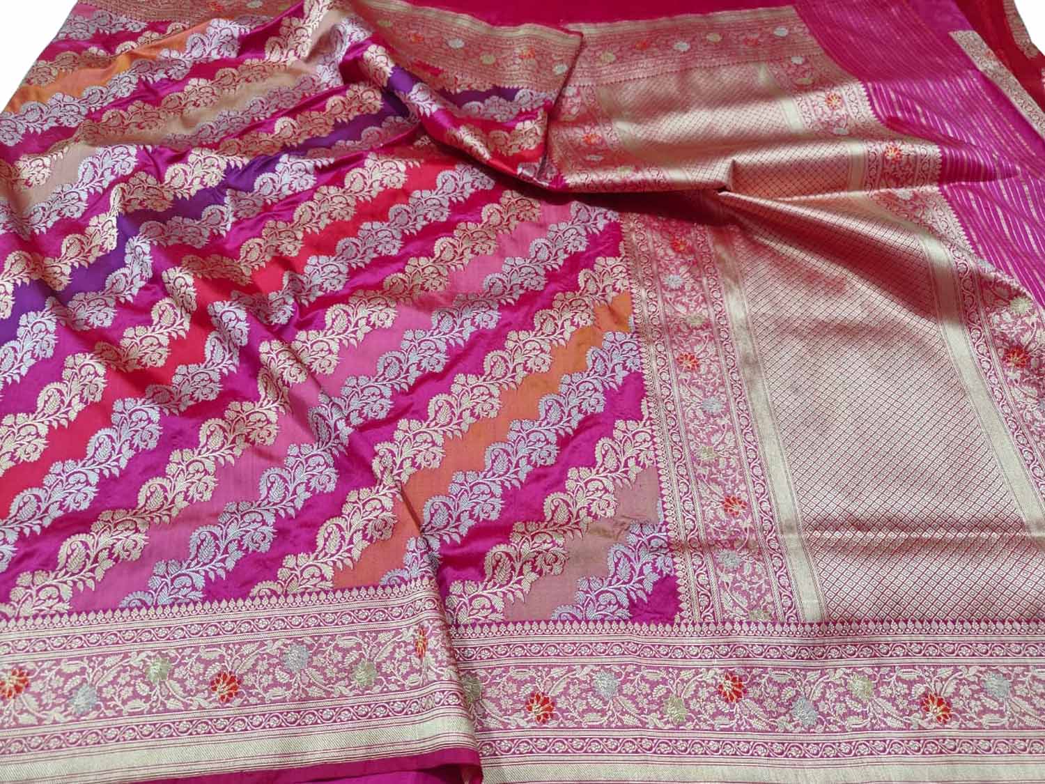 Multicolor Banarasi Katan Silk Saree Rangkat Weave Luxury Gift