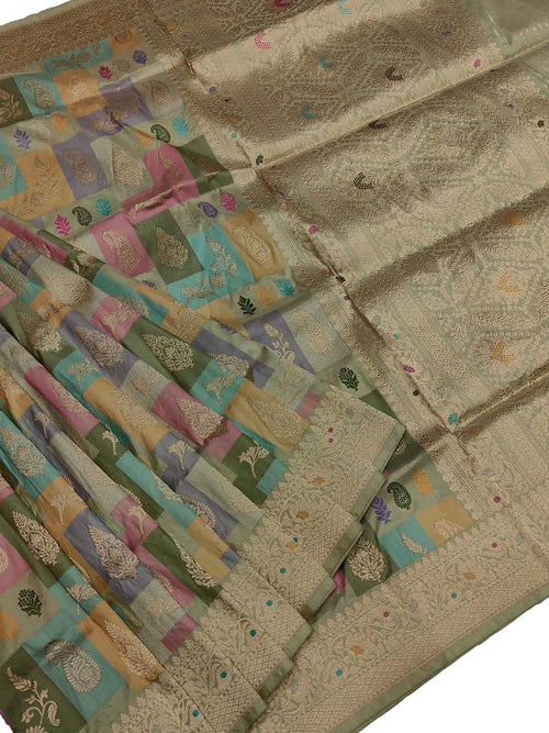 Multicolor Banarasi Kadwa Meenakari Silk Saree Handloom Zari Weave Festive
