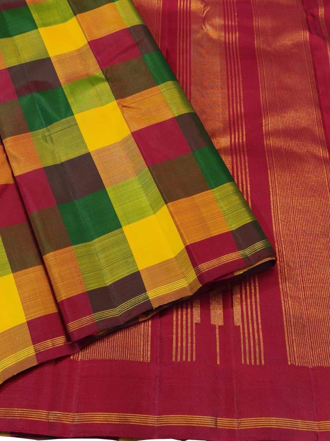 Multicolor Handloom Kanjeevaram Pure Silk Saree