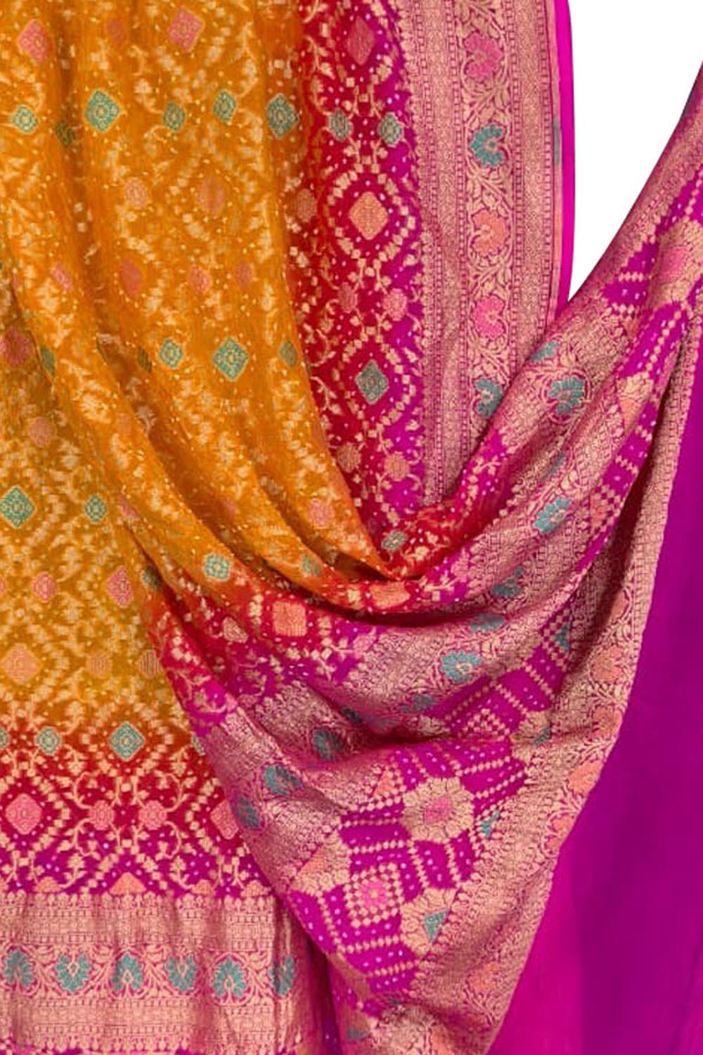 Multicolor Pure Georgette Bandhani Neem Zari Dupatta