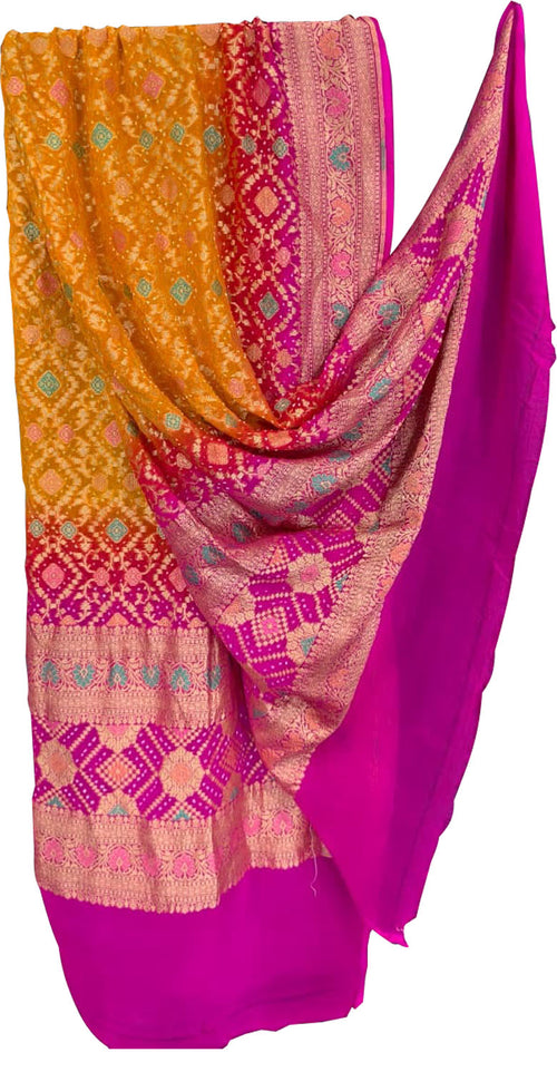Multicolor Pure Georgette Bandhani Neem Zari Dupatta
