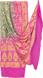 Multicolor Pure Georgette Bandhani Neem Zari Dupatta