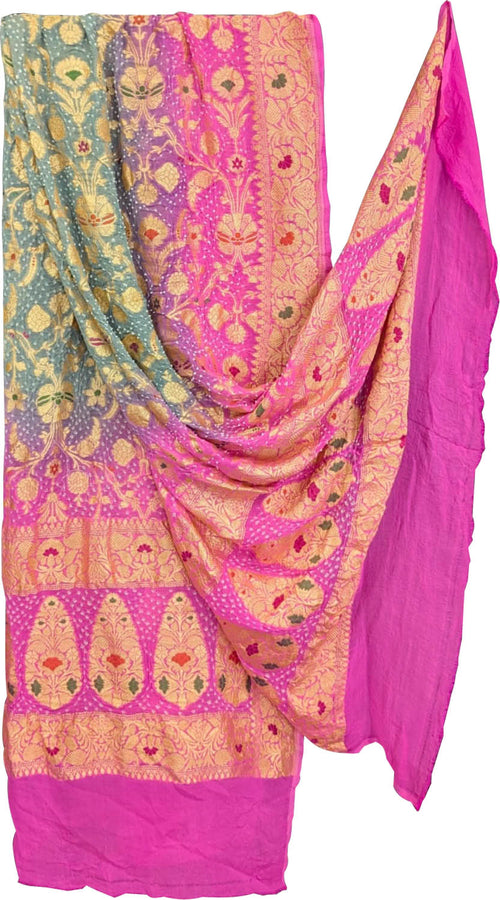 Multicolor Pure Georgette Bandhani Neem Zari Dupatta