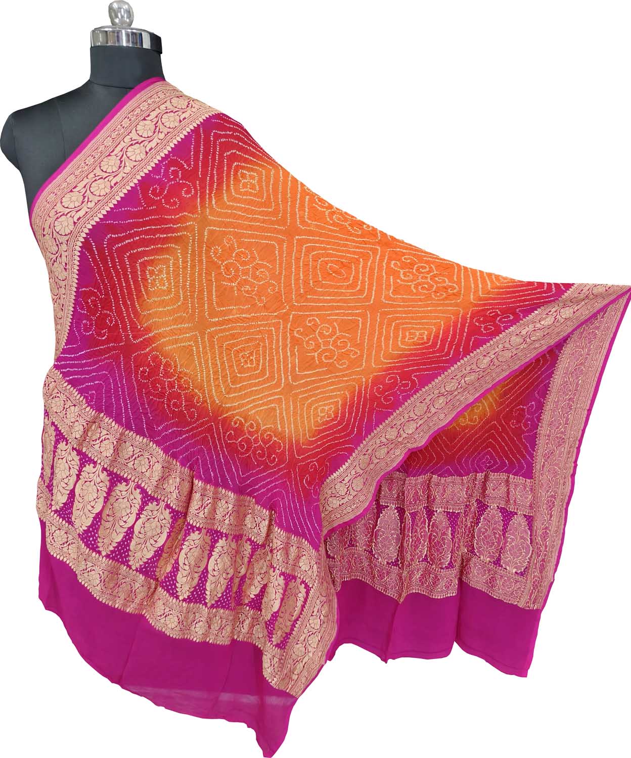Multicolor Pure Georgette Bandhani Rai Bandhej Dupatta