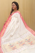 Off White Handloom Paithani Pure Cotton Saree - Luxurion World