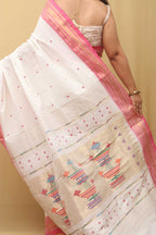 Off White Handloom Paithani Pure Cotton Saree - Luxurion World