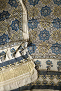 Off White Ajrakh Block Printed Modal Silk Unstitched Suit Set