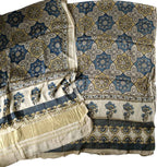 Off White Ajrakh Block Printed Modal Silk Unstitched Suit Set