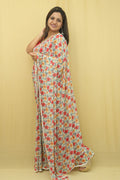 Off White Digital Printed Georgette Floral Design Saree - Luxurion World