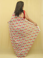 Off White Digital Printed Georgette Floral Design Saree - Luxurion World