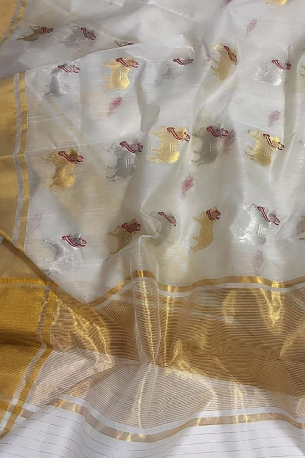 Off White Handloom Chanderi Cotton Silk Saree
