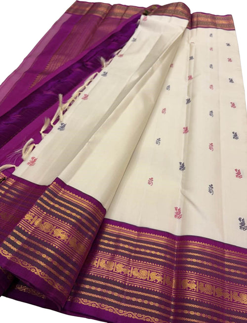 Off White Kanjeevaram Pure Silk Saree Handloom Woven Wedding