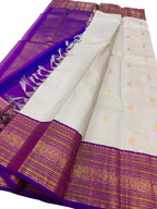 Off White Handloom Kanjeevaram Pure Silk Saree