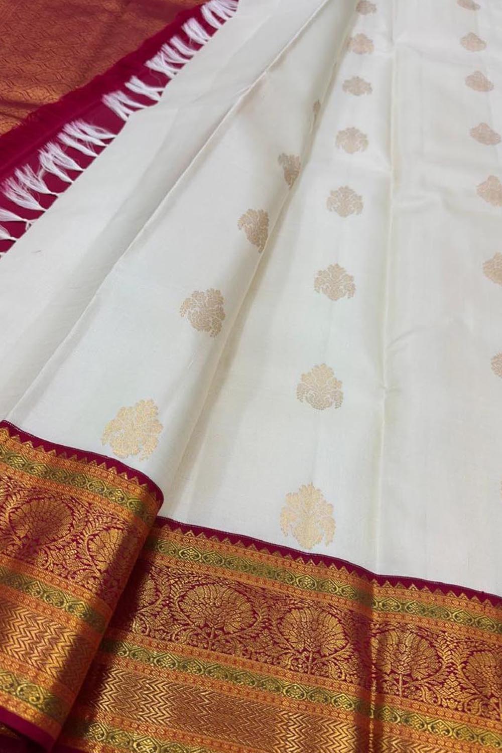 Off White Handloom Kanjeevaram Pure Silk Saree