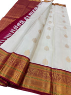 Off White Handloom Kanjeevaram Pure Silk Saree