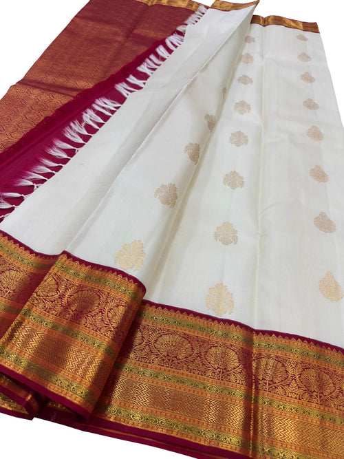 Off White Handloom Kanjeevaram Pure Silk Saree