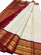 Off White Handloom Kanjeevaram Pure Silk Saree